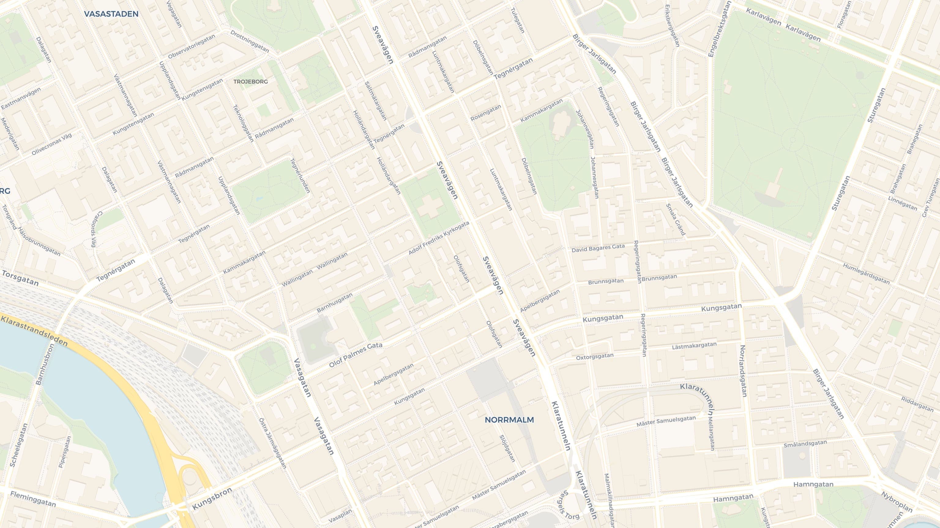 Map of central Stockholm with a consultancy and its client companies pinned